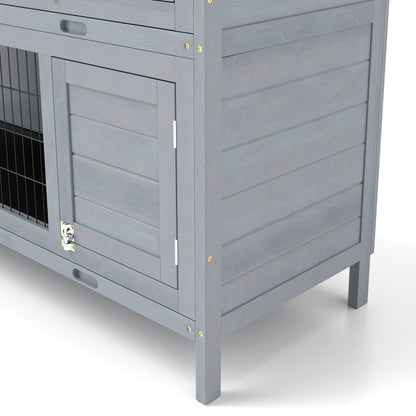 54" 2-Story Large Rabbit Hutch Bunny Cage Wooden Pet House Small Animal Habitat with Lockable Doors, No Leak Tray and waterproof Roof for Rabbits, Chickens, Ducks, Outdoor/Indoor Gray