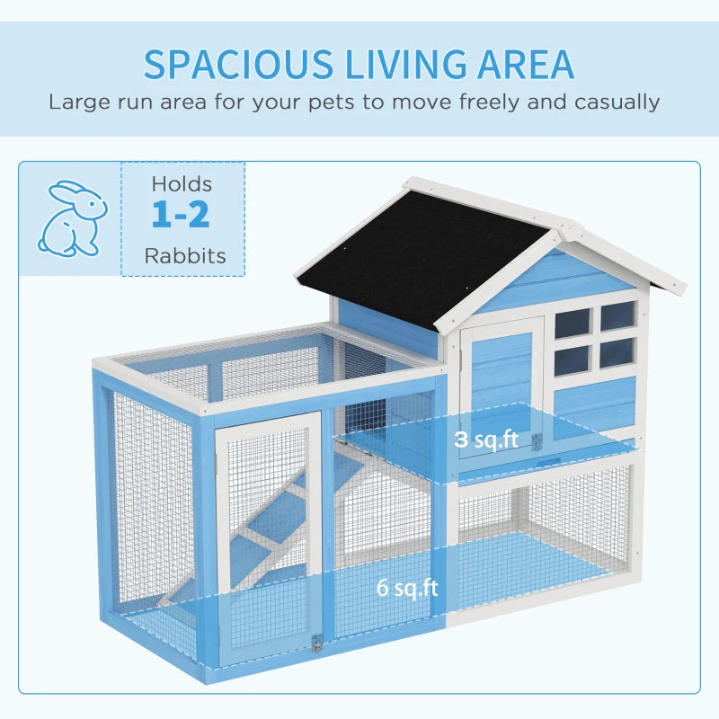 49 Wooden Rabbit Hutch Bunny Cage With Waterproof Asphalt Roof, Fun Outdoor Run, Removable Tray And Ramp, For Rabbits, Chickens, Ducks, Light Blue