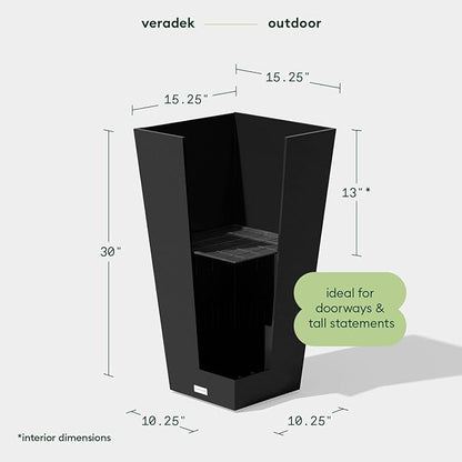 Veradek V-Resin Indoor/Outdoor Taper Planter (Black, 30 inch - 2 Pack with 2 Saucer Trays)