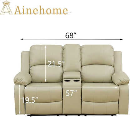 A Ainehome Living Room Furniture Set Leather Recliner Sofa Set Loveseat Chair Furniture Sofa Set for Living Room/Small Space/Rv/House/Office/Theater Seating (A-Beige Leather, Loveseat)