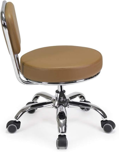 MAYAKOBA Dayton Rolling Bathroom Seat (Cappuccino) Pneumatic, Short Stool with Adjustable Height 13"-15", Perfect for Bathroom Tub Height, Paded Shower Bench with Back-Support