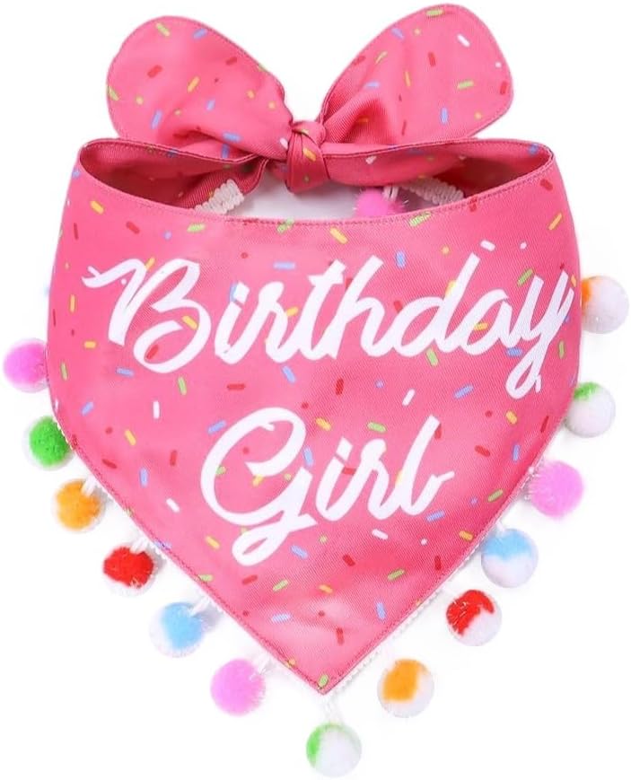 LunaMarie - Luxury Pet Birthday Bandanas -Premium & Silky Poly Fabric | 100% Handmade | Custom Shape Dual Layered (Birthday Girl, Small)