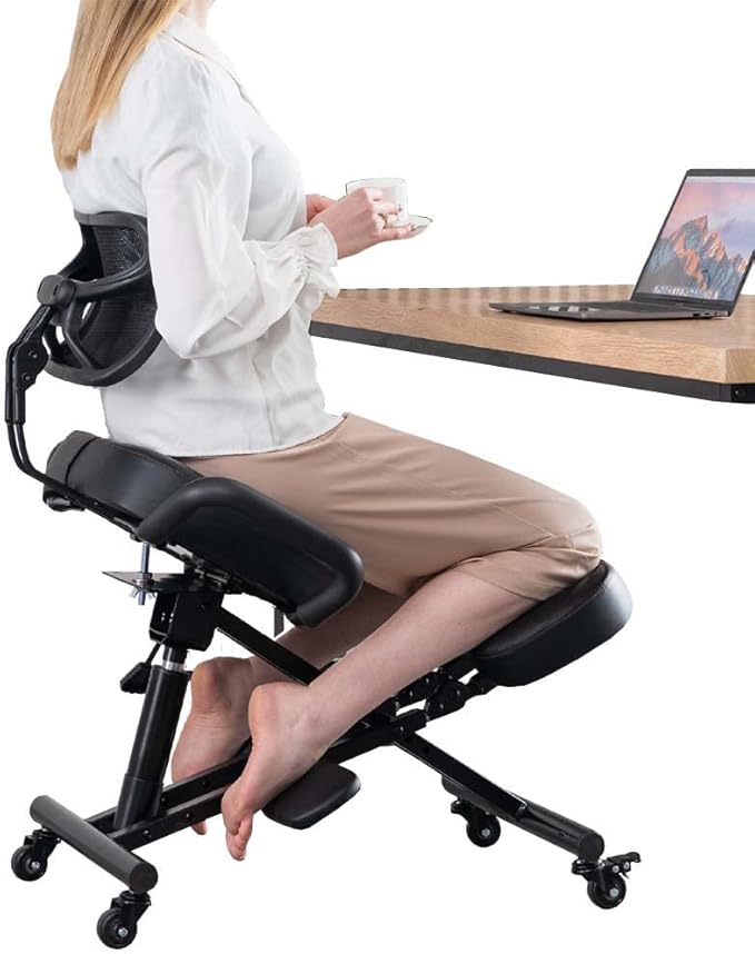 Ergonomic Kneeling Chair with Back Support and Wheels for Office, Adjustable Balance Chair for Home,Black