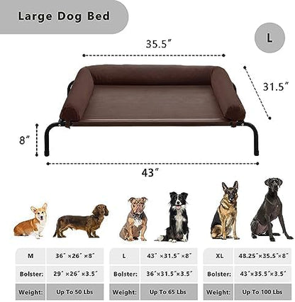 Cooling Elevated Dog Bed for Large Dogs, Outdoor Raised Dog Bed Dog Cot Bed | Portable,with Breathable Mesh, Chew Proof Pet Cots with Removable and Waterproof Bolster