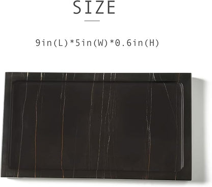 Natural Real Marble Bathroom Vanity Tray Countertop 9'' Makeup Organizer for Dresser, Guest Towel Holder Tray Napkin Holder for Bathroom (Black)