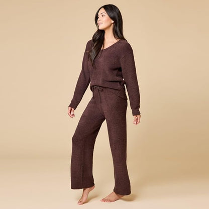 Softies Marshmallow V Neck Lounge Set for Women Ultra Soft 2 Piece Loungewear with Relaxed Top and Straight Leg Pants