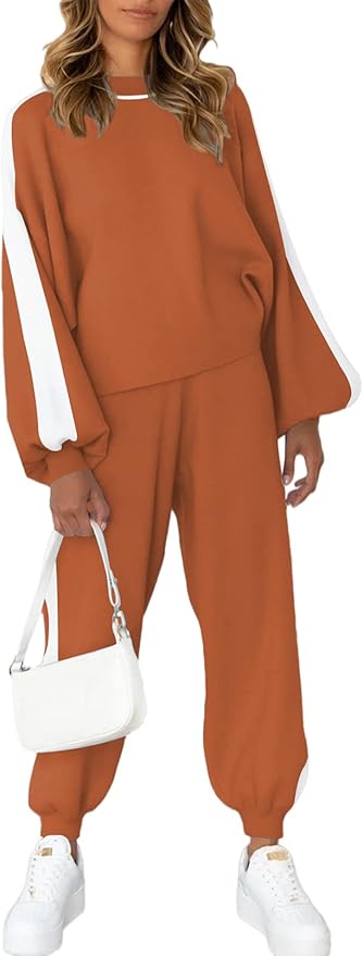 Viottiset Women's 2 Piece Outfits Sweatsuit Casual Knit Pullover Sweater Pajamas Lounge Set