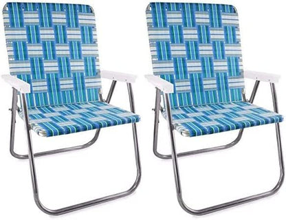 Lawn Chair USA - Outdoor Chairs for Camping. Made with Lightweight Aluminum Frames and UV-Resistant Webbing. Folds for Easy Storage 2- Pack (Sea Island with White Arms, Magnum)