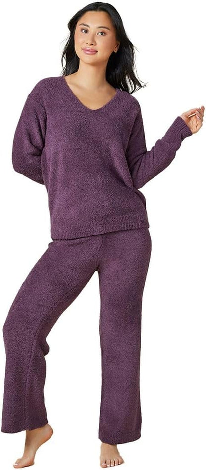 Softies Marshmallow V Neck Lounge Set for Women Ultra Soft 2 Piece Loungewear with Relaxed Top and Straight Leg Pants