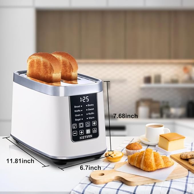 Smart Touch Screen Toaster 2 Slice, KETIAN Automatic Digital Stainless Steel