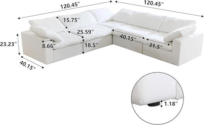 JACH V-Shaped Couch Sectional for Living Room, 5-Seats Modular Convertible Sectional Sofas Couches, Couch Cushion Covers Removable, Cloud Sofa for Living Room, Apartment (White)