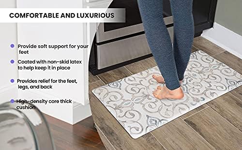 J&V TEXTILES Anti Fatigue Kitchen Mat for Floor, Embossed Themed Cushioned Kitchen Runner Rug Mat, Non Slip, Easy Wipe Clean, 1/2 Inch Thick (20x39 inches, Poppy Sketch Tile)