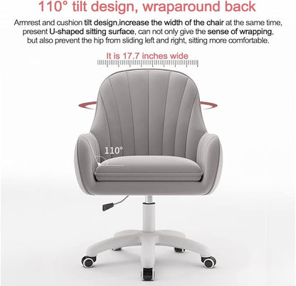 XUEGW Home Office Chair Computer Chair with Mid-Back Upholstered Modern Tufted Computer Task Chair Swivel Height Adjustable Velvet Accent Chair