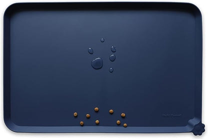 Hoki Found Large Waterproof Silicone Pet Food Mats Tray - Non Slip Pet Bowl Mats Placemat - Dog Pet Cat Feeding Mat - Dog Cat Food Mats -Pet Water Mats for Floors - French Navy