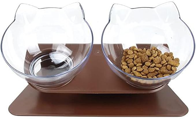 Luck Dawn Double Elevated Pet Bowls with Raised Stand, 15 Tilted Bowl Design, Neck Guard Stand, Raised Food and Water Feeder for Cats or Small Dogs