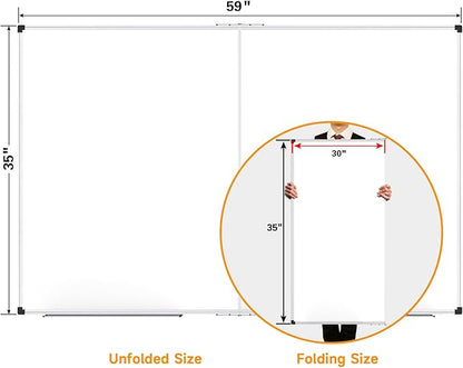 XBoard Magnetic Whiteboard 60 x 36 Inch, Foldable Dry Erase White Board with Aluminium Frame & Marker Tray 5' x 3', Wall Mounted Folding Message Presentation Board