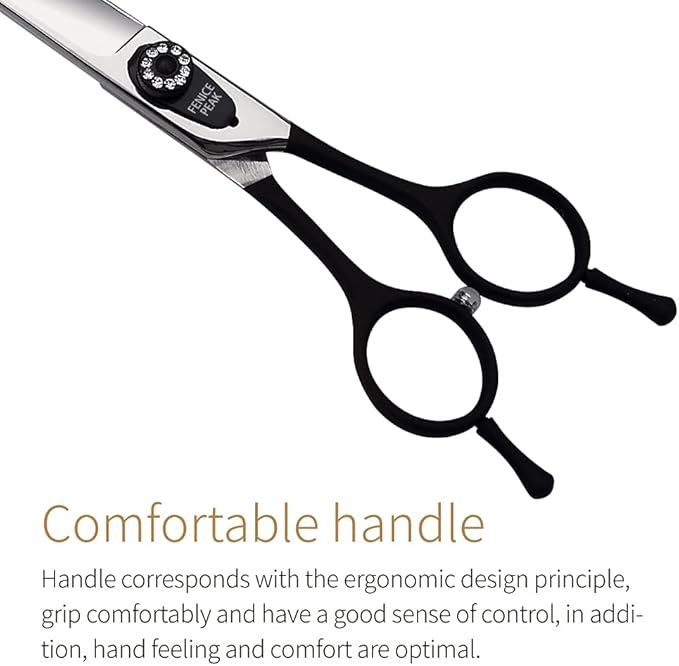 Fenice 8.0 inch Dog Grooming Curved Scissors with Jeweled Screw for Pets Japan 440C Stainless Steel Sharp Blade Light Weight Comfortable for Right Handed Groomers