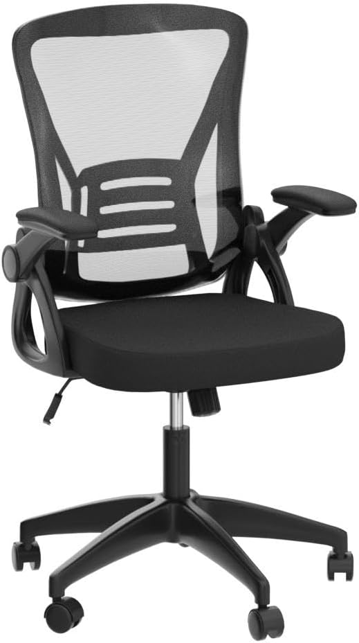 naspaluro Ergonomic Office Chair, Mid Back Desk Chairs with Adjustable Height, Swivel Chair with Flip-Up Arms and Lumbar Support, Breathable Mesh Computer Chair for Home/Study/Working, Dark Black
