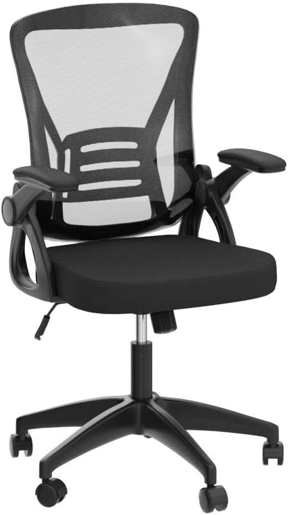 naspaluro Ergonomic Office Chair, Mid Back Desk Chairs with Adjustable Height, Swivel Chair with Flip-Up Arms and Lumbar Support, Breathable Mesh Computer Chair for Home/Study/Working, Dark Black