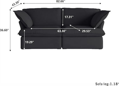 WJShome Love Seat Sofas, Modern Down Filled Modular Sectional Sofas, Cushion Covers Removable, Customizable Modular Sectional Couch for Living Room Apartment Lounge Bedroom (Black, 2 Seat)