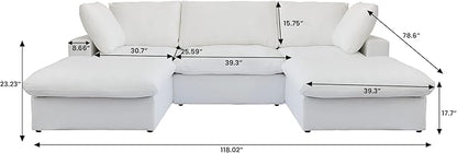 Cloud Modular Sectional Sofa Couch,U Shaped Couch 5 Seater for Living Room,120" Convertible Couches with Storage Ottoman, Covers Washable&Replaceable,White