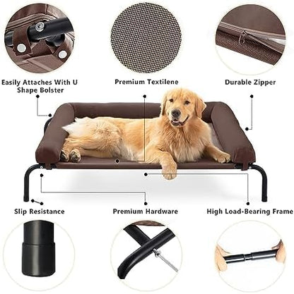Cooling Elevated Dog Bed - Outdoor Medium Raised Dog Cot W/Breathable Mesh | Portable Pet Cot W/Removable & Waterproof Bolster,Elevated Dogs Beds