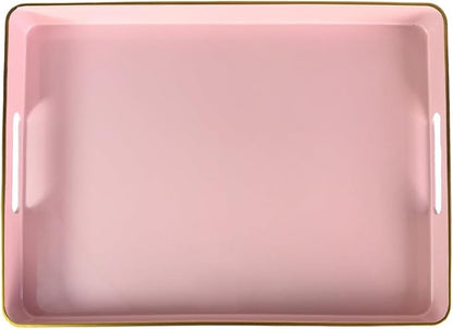 Large Pink Tray, Elegant Plastic Coffee Table Tray for Ottoman, Home Decor, Living Room.16.7"*12"*1.6"