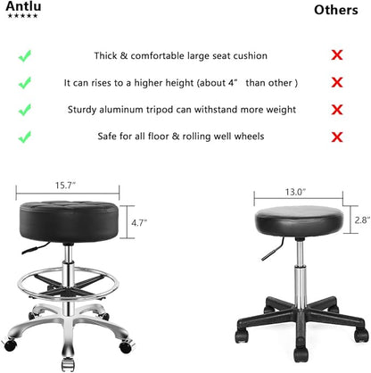 Ainilaily Rolling Stool for Shop Work Medical Tattoo Salon Lash,Heavy Duty Esthetician Hydraulic Chair Stool with Wheels (Black,with Foot Rest)