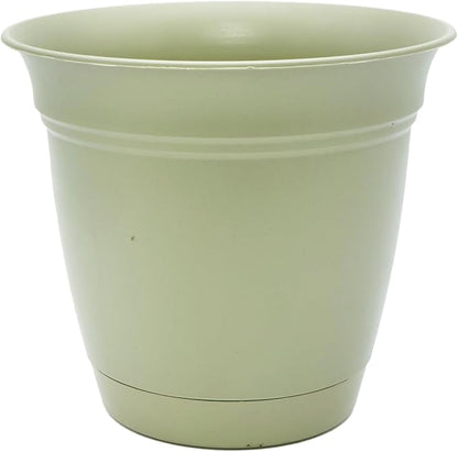 The HC Companies Eclipse Round Planter with Saucer - Outdoor & Indoor Plant Pot with Drainage Holes - Lightweight, UV-Resistant Plastic Pots for Plants, Flowers & Herbs (10" Seafoam, Pack of 1)