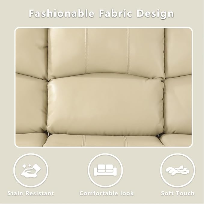 A Ainehome Recliner Sofa Set Living Room Manual Reclining Sofa Bonded Leather Loveseat Chair with Storage Console&Cup Holder Sectional Couch for Living Room/Home(A-Beige Leather, 3 Piece Set)
