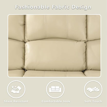 A Ainehome Recliner Sofa Set Living Room Manual Reclining Sofa Bonded Leather Loveseat Chair with Storage Console&Cup Holder Sectional Couch for Living Room/Home(A-Beige Leather, 3 Piece Set)