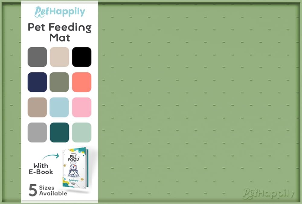 Dog Food Mat - 24x15 Raised Edges Dogs Mat for Food and Water Prevent Spill, Waterproof Cat Food Mats Protect Floors, Easy Clean Dog Bowl Mats for Food and Water, Silicone Pet Feeding Placemats Green
