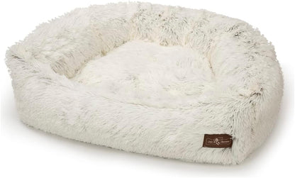 Jax & Bones Dog Napper - Machine Washable Shag Bed for Dogs - Extra Heavy Duty Bolstered Sides - Medium White Dog Mat | 35 x 27 Inches