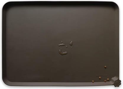Hoki Found X-Large Silicone Pet Food Mat Tray - Non-Slip Dog and Cat Bowl Placemat - Waterproof Feeding Mat for Carpet - Coffee