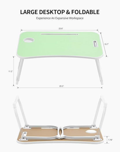 ZEAPTAC Laptop Bed Desk, Foldable Lap Desk, Portable Lap Table, Laptop Stand with Cup Holder & Tablet Slot & Lifting Handle for Working Writing Drawing & Eating - Green