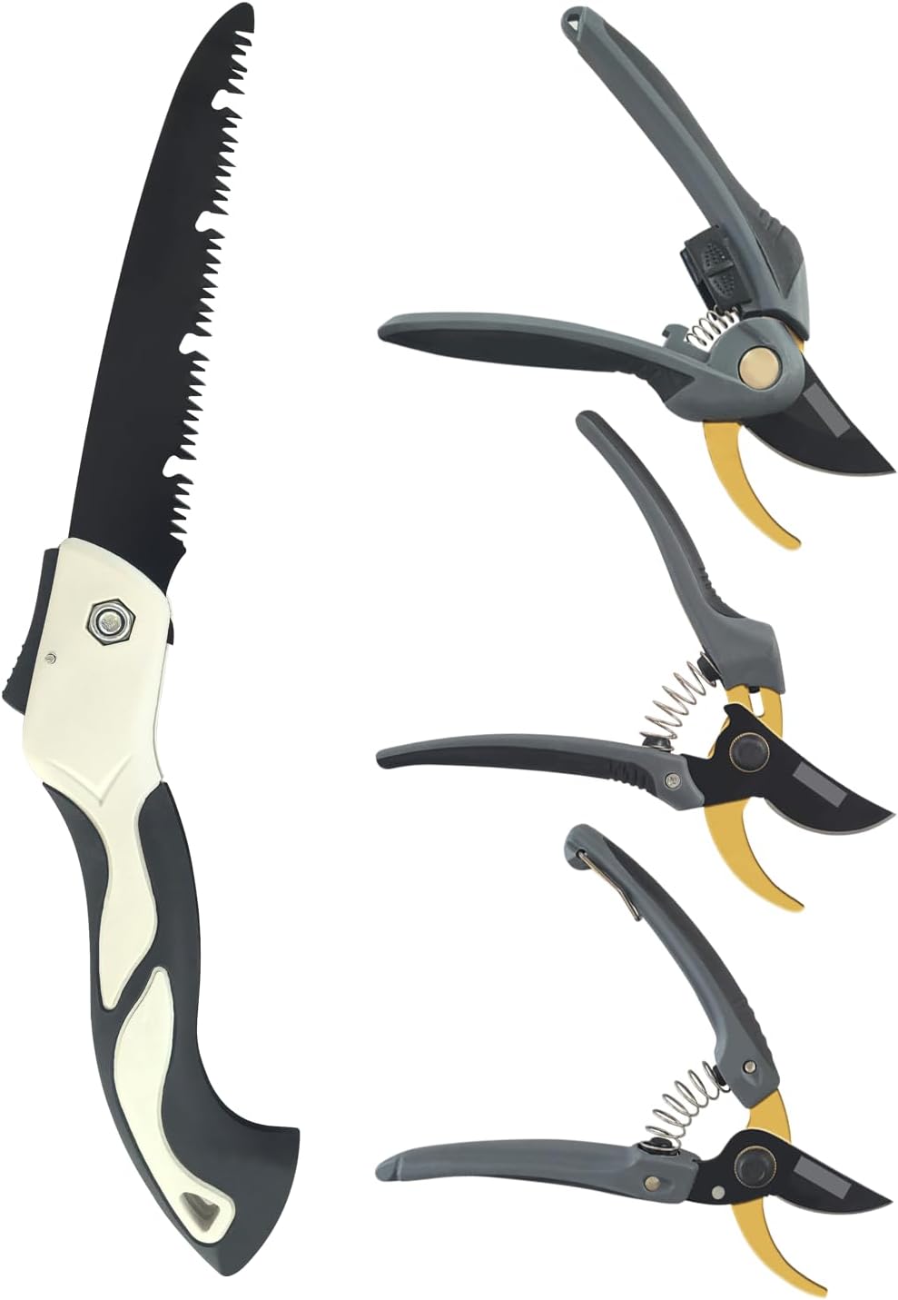 4 Piece Gardening Scissors Folding Saw and Pruner Set Sharp Hand Garden Clippers Set with Folding Pruner Saw