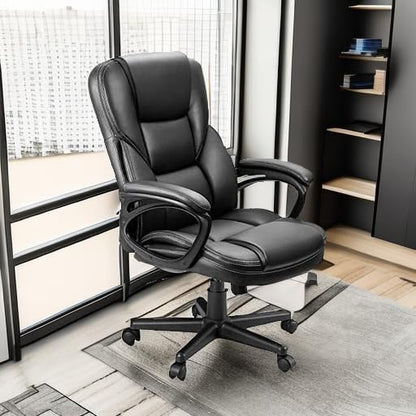 Furmax Office Executive Chair High Back Adjustable Managerial Home Desk Chair, Swivel Computer PU Leather Chair with Lumbar Support (Black)