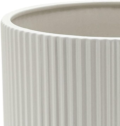 Amazon Basics Fluted Ceramic Planter Pot for Indoor Outdoor Plants, Round Flower Pot with Drainage Hole, 8-inch, White