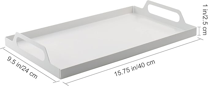 VANRA Metal Serving Tray Portable Bed Tray with Handles for Coffee Table, Living Room, Kitchen and Bathroom (White)