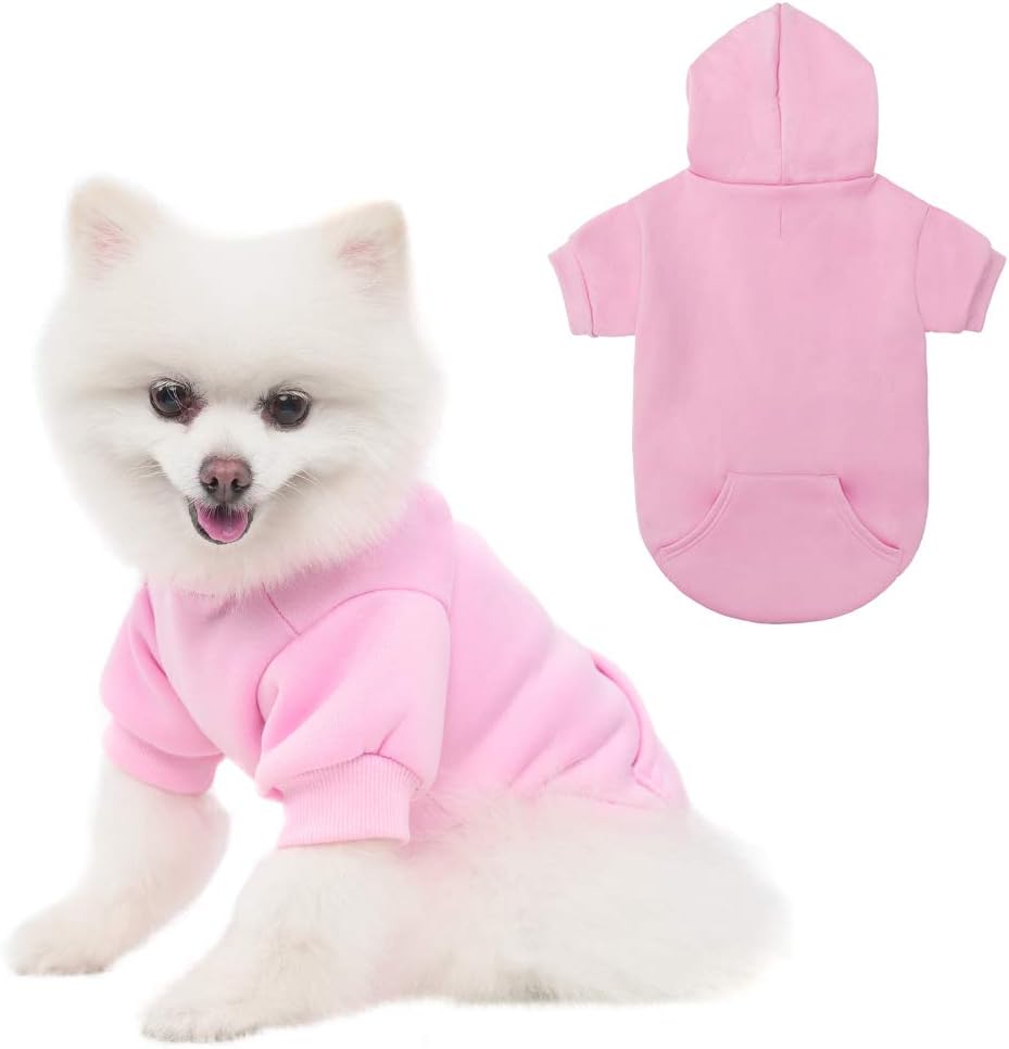 KOOLTAIL Basic Dog Hoodie - Soft and Warm Dog Hoodie Sweater with Leash Hole and Pocket, Dog Winter Coat, Cold Weather Clothes Sweatshirt for Small Medium Large Dogs Puppy Cat Boys Girls Pink S