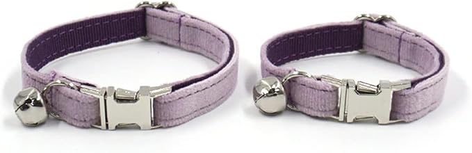 Personalized Cat Collar with Bells,Velvet Customized Small Cat Collar with Name Tag,Pet Collar with Name Phone Number Engraved ID Tags for Boy and Girl Kitten Cats (Purple)