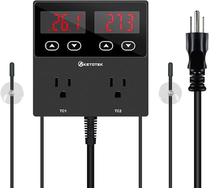 KETOTEK KT99pro Dual Digital Temperature Controller Outlet 10A Relay Heating