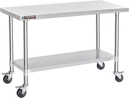 DuraSteel 30x60 NSF Stainless Steel Cart Work Table - Heavy Duty Rolling Food Prep Table Countertop Island - Metal Utility Cart on Wheels Caster, Grill Stand Storage Outdoor Kitchen Tables Bar Top