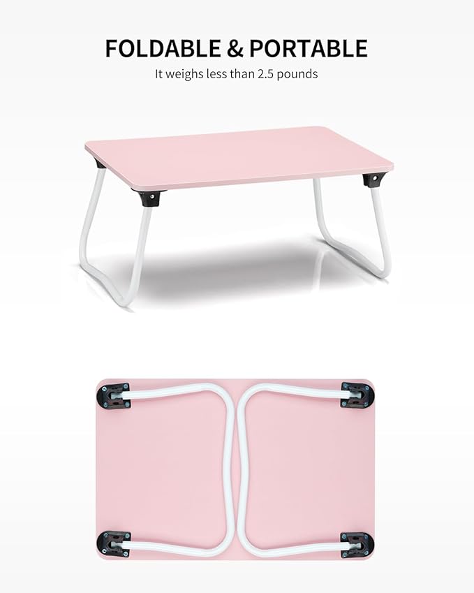 Ruxury Foldable Lap Desk Laptop Stand Bed Desk Table Tray, Breakfast Serving Tray, Portable & Lightweight Mini Table, Lap Tablet Desk for Sofa Couch Floor - Pink