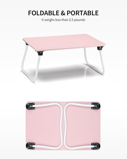 Ruxury Foldable Lap Desk Laptop Stand Bed Desk Table Tray, Breakfast Serving Tray, Portable & Lightweight Mini Table, Lap Tablet Desk for Sofa Couch Floor - Pink