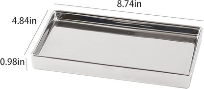 Jewelry Holder Ceramic Trinket Tray Rectangte Vanity Makeup Mirror Tray Silvery Small
