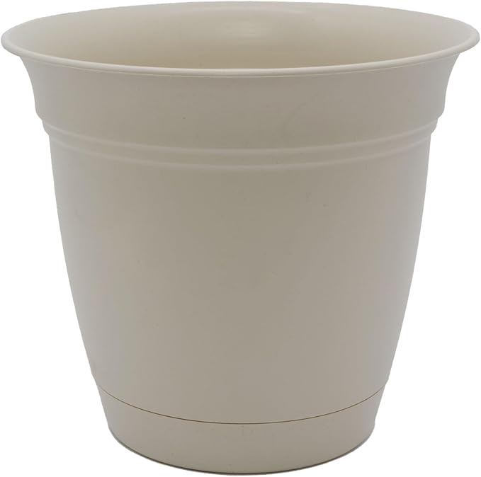 The HC Companies Eclipse Round Planter with Saucer - Outdoor & Indoor Plant Pot with Drainage Holes - Lightweight, UV-Resistant Plastic Pots for Plants, Flowers & Herbs (20" Cottage Stone, Pack of 1)
