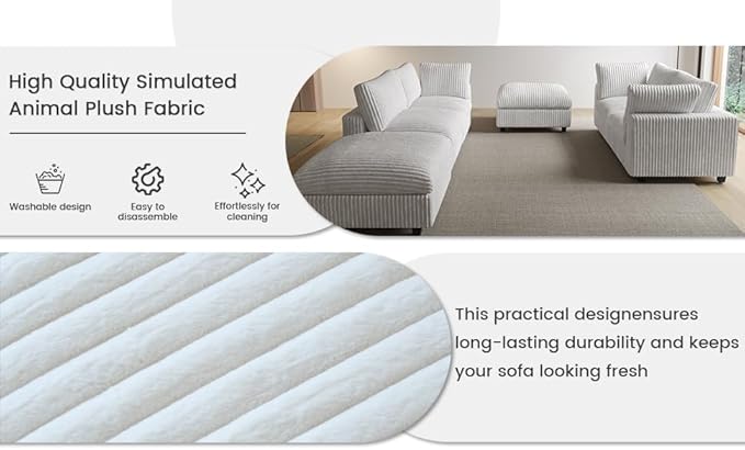 WJShome Cloud Modular Sectional Sofa,160" Oversized L Shaped Sofa Couch with Storage Ottoman,5 Seater Comfy Couch with Chaise Couches,Covers Washable&Replaceable (Beige)