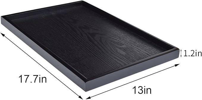 17.7 x 13 Inches Extra Large Solid Wood Serving Tray for Tea Coffee Table Snack Food Meals Serving Plate Kitchen Party Bar Breakfast Server with Raised Edges Black Wooden Decorative Ottoman Tray