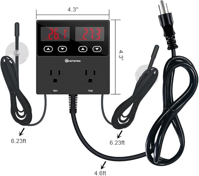 KETOTEK KT99pro Dual Digital Temperature Controller Outlet 10A Relay Heating
